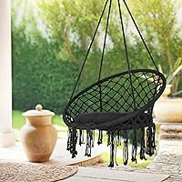 Vista 2 de Silla colgante tejida a mano de cuerda de algodón, silla hamaca, máximo 330 libras, silla de columpio de cuerda de malla tejida hecha a mano