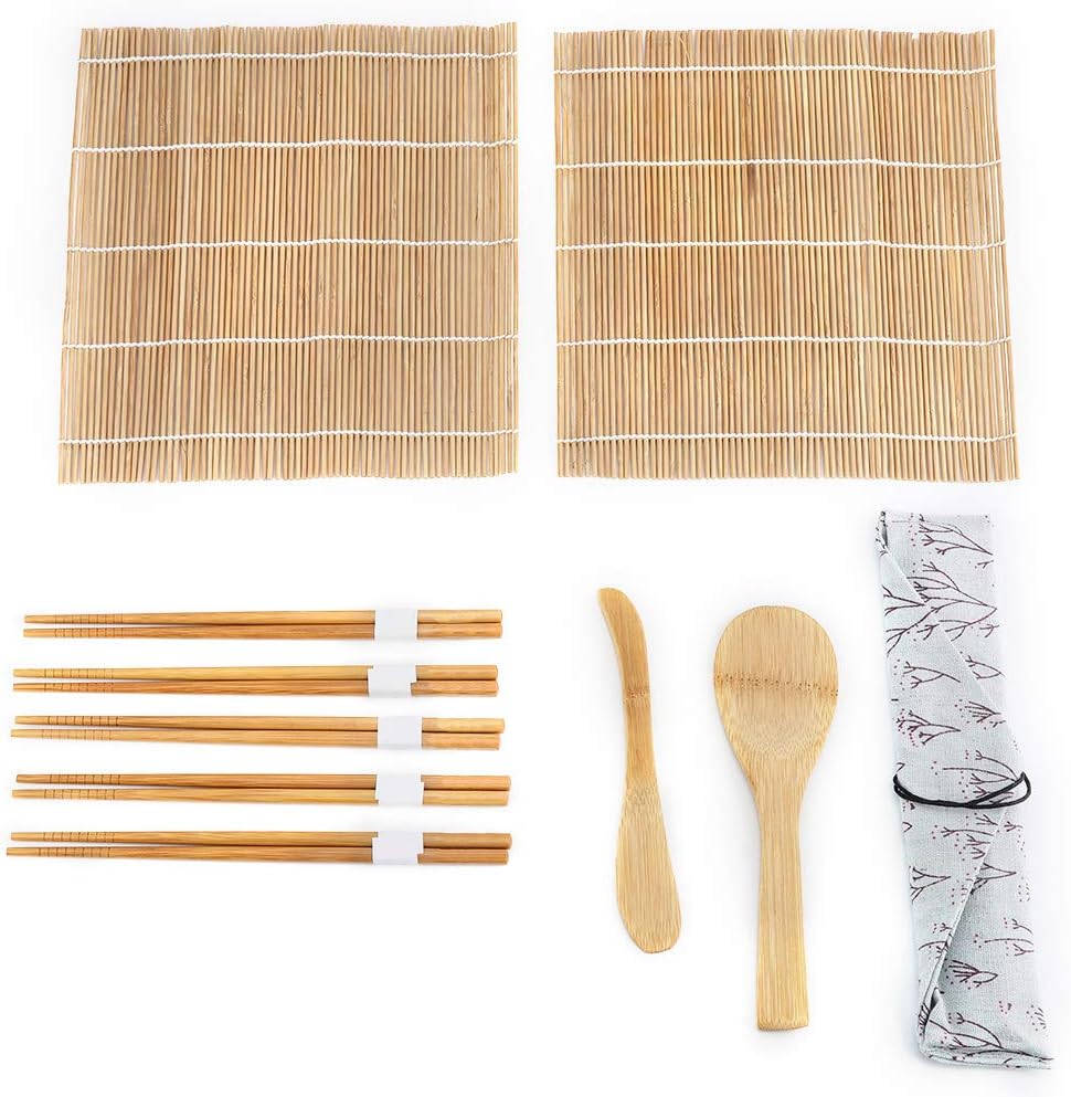 Sushi Making Kit, 9Pcs/Set Bamboo Sushi Making Kit Includes 2 Rolling Mats 5 Chopsticks 1 Paddle 1 Sushi Blade Sushi Kit Sushi Set Sushi Tool