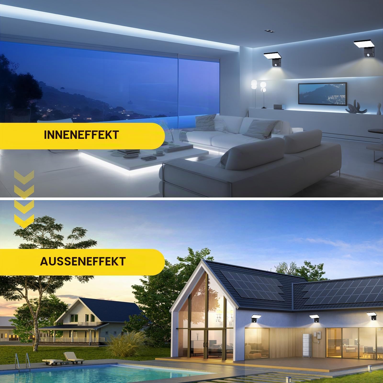 2 Stück 36W LED Wandleuchte Aussen/Innen Modern Schwenkbar Wandlampe | mit Bewegungssensor warmweiß 3000K wasserdicht IP65 Außenwandleuchte LED Panel Außenlampe für Terrasse Eingang Garten Balkone