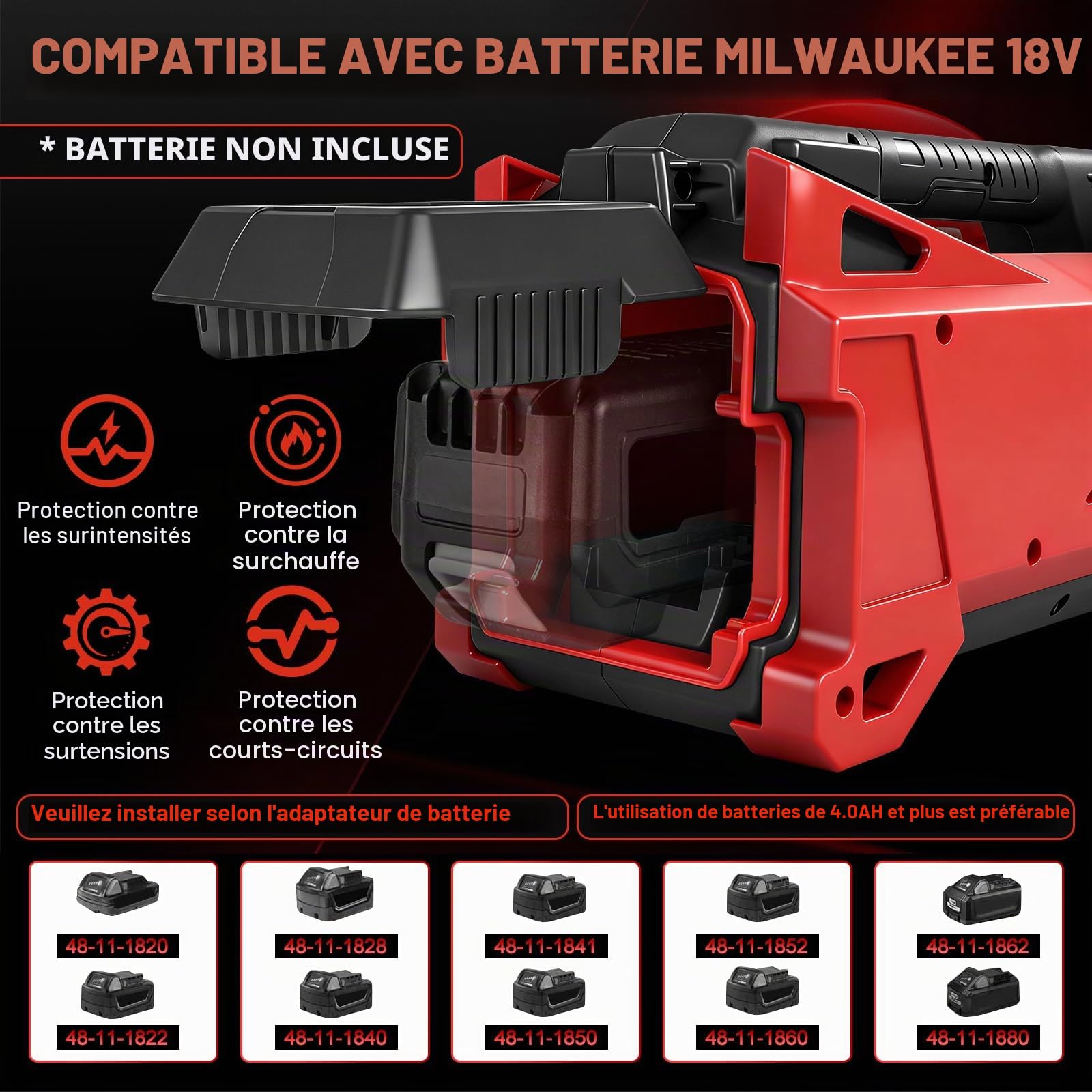 Pompe de transfert d'eau compatible avec batterie Milwaukee 18 V, pompe utilitaire électrique portable, pompe de transfert sans fil pour la maison, la piscine, le camping-car, le jardin, le jacuzzi