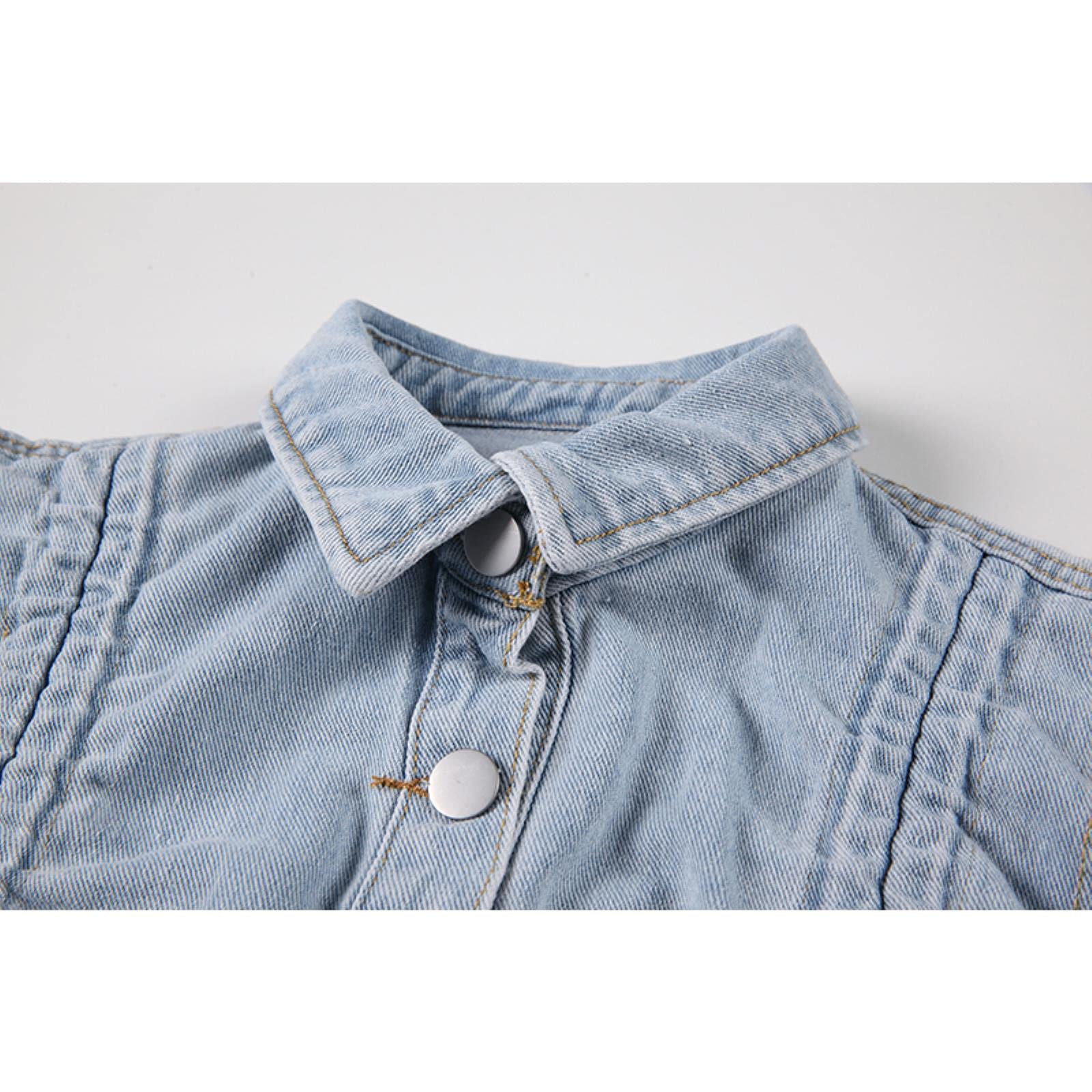 UKKO Giacca di Jeans Autumn Pleated Button Jacket Giacca Donne Hip Hop Street Style Croundped Coulisstring Breasted Denim Cappotti Femminili-M,Blue