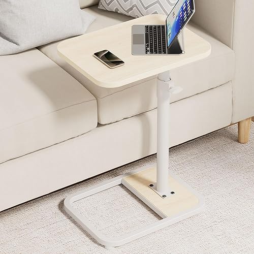 Miniatura 11 de GOYLSER Mesas en forma de C, mesa auxiliar giratoria pequeña, mesas auxiliares ajustables en altura para sala de estar, sofá de aperitivos, bandejas