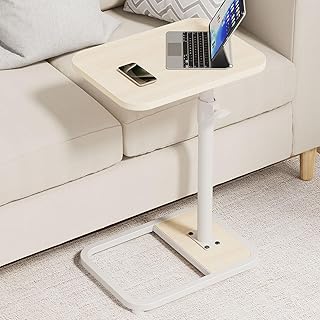 GOYLSER C Shaped End Table for Couch, Height Adjustable Living Room Couch Tray Tables Sofa Table Tv Trays for Bedroom, Natural Wooden Swivel Side Table for Small Spaces