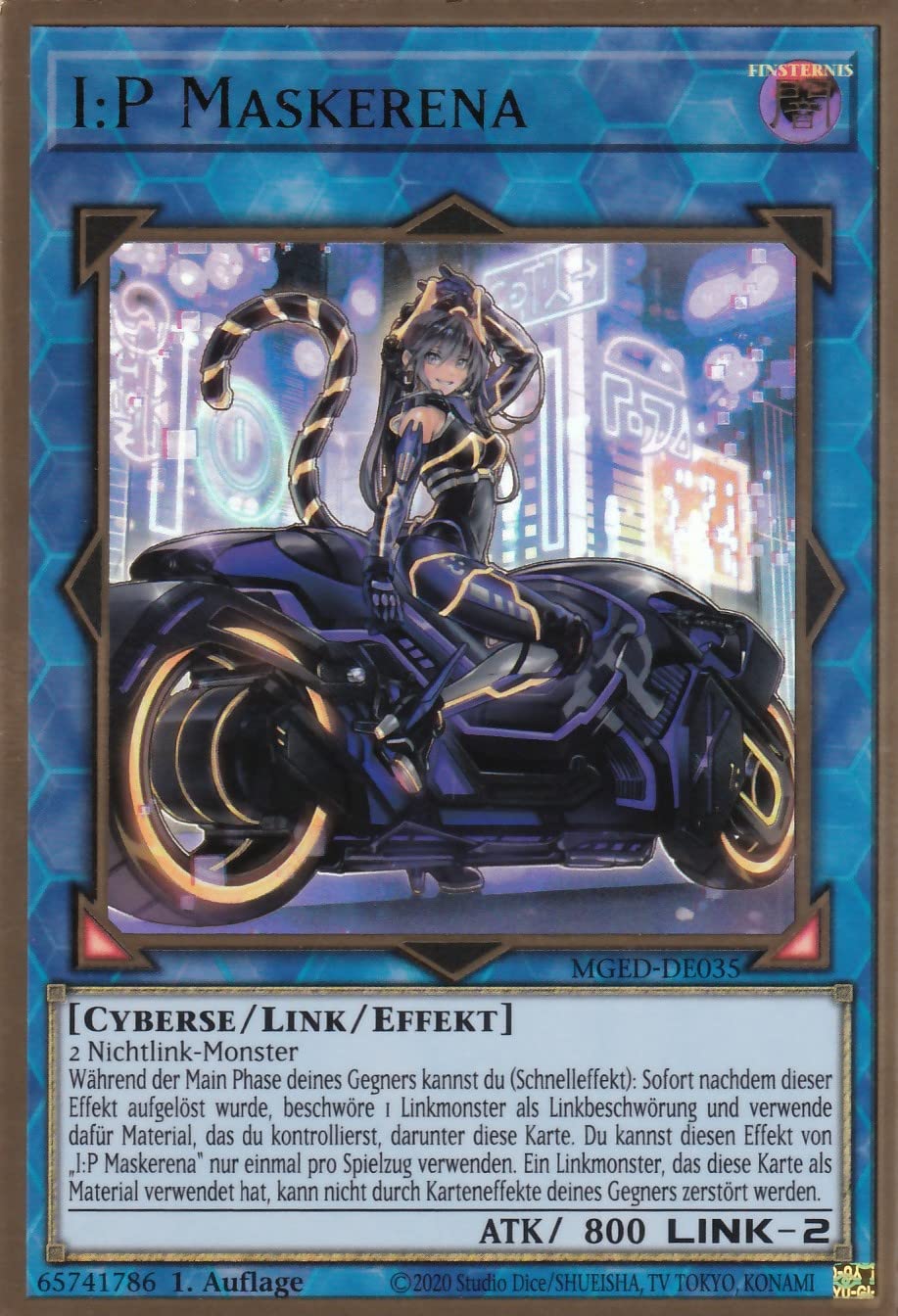 MGED-DE035 - I:P Maskerena (V.2 - Premium Gold Rare) - Gold Rare - Reprint - Deutsch - Maximum Gold: EL Dorado - mit LMS Trading Fieldcenter-Karte Yugioh
