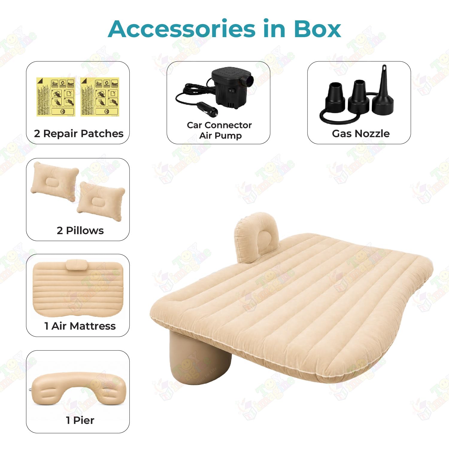 Toy Imagine Inflatable Car Mattress with Pump & 2 Pillows for Travel, Beige — Amazon image 3
