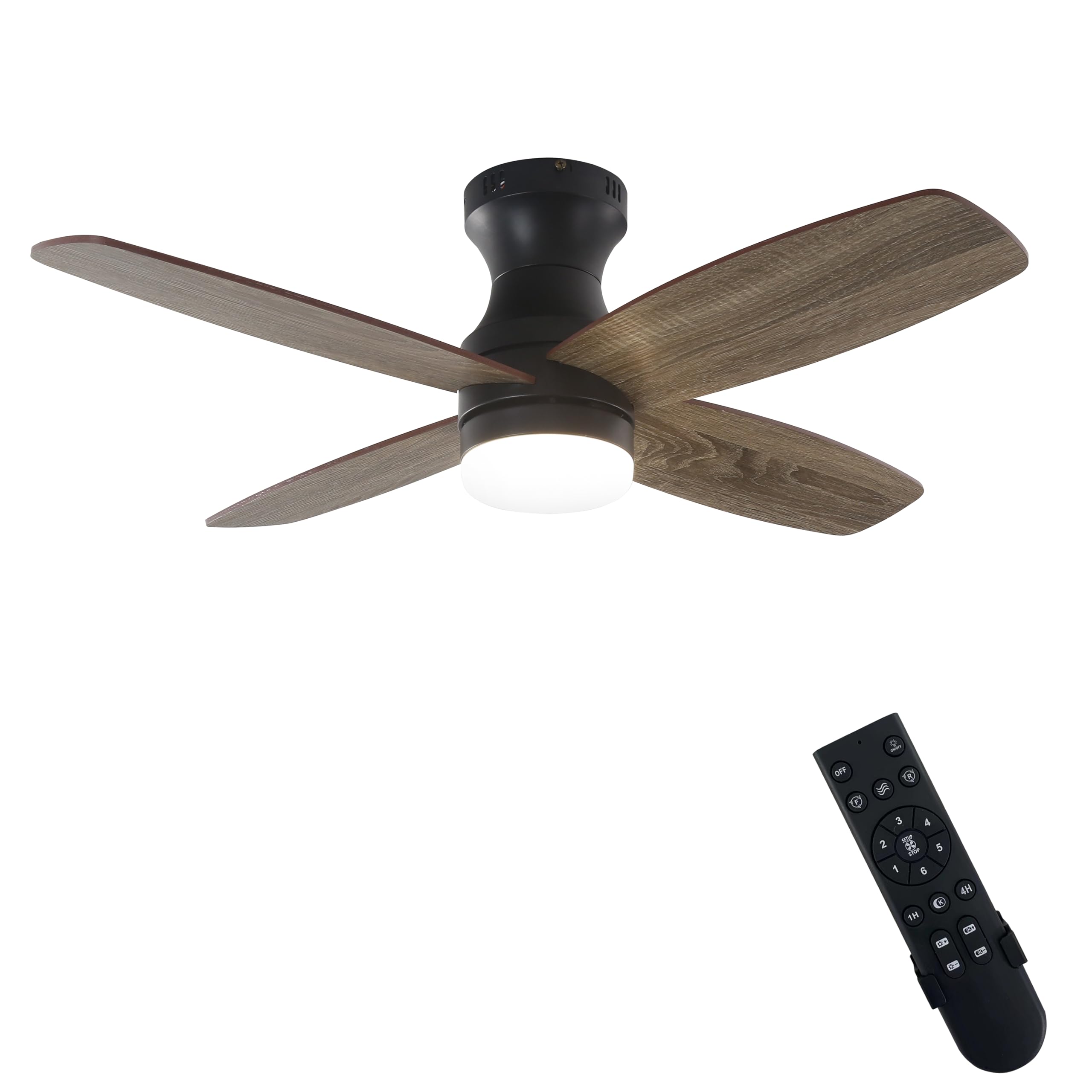 FINXIN Indoor Low Profile Ceiling Fan LED 36 Walnut Ceiling Fans for Bedroom,Living Room,Dining Room Including DC Motor,Light,4-Blades