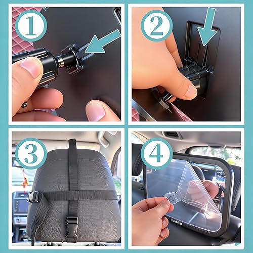 Miniatura 10 de Funbliss Espejo de coche para bebé para asiento trasero, rotación de 360, vidrio acrílico inastillable certificado de seguridad, visión amplia