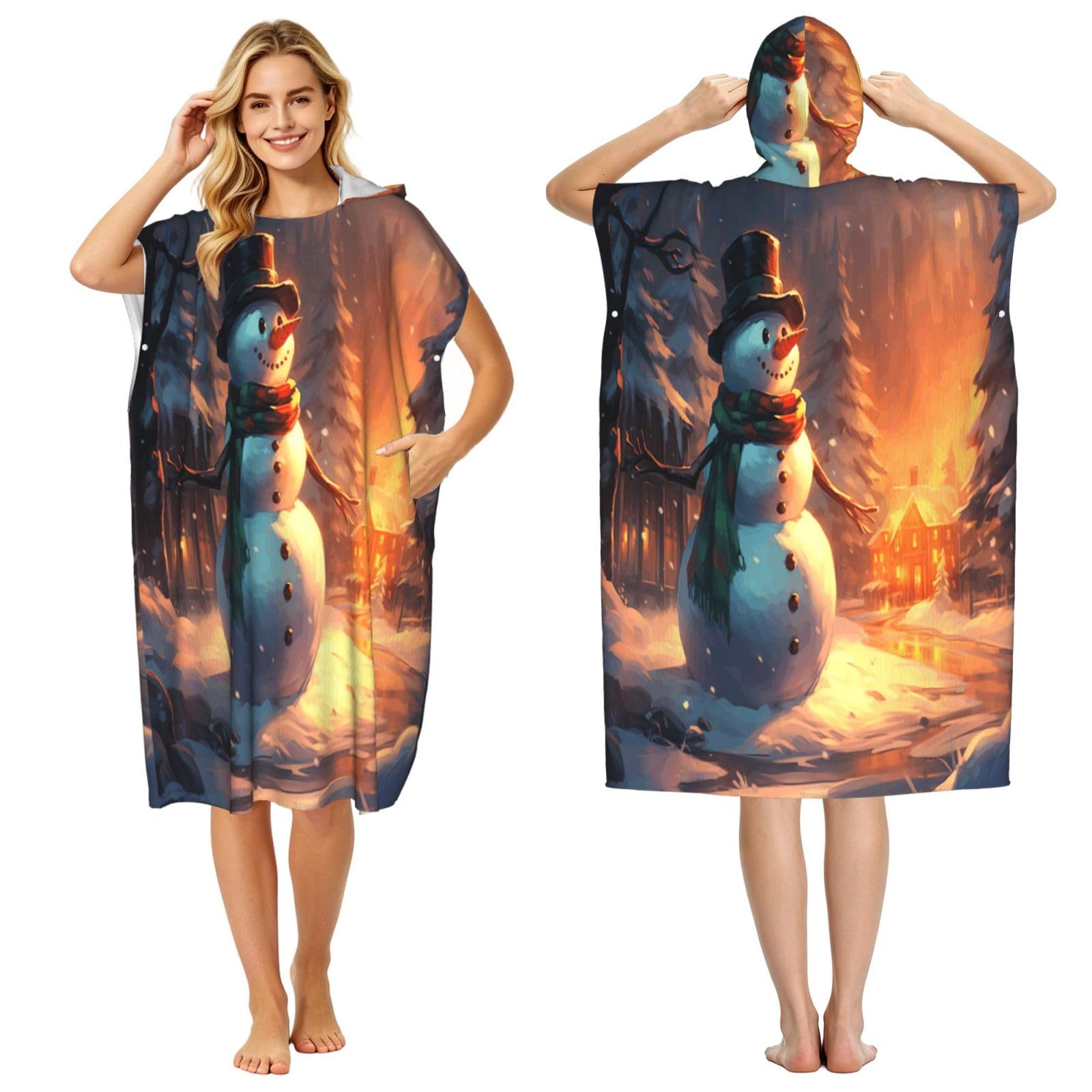 KLGRTJHK Christmas Village Adult Hooded Beach Poncho Towel 43"X35"
