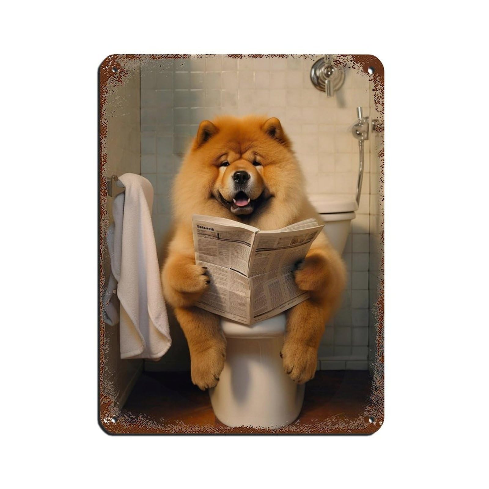 Lxwnze 30L X 40W Cm Chow Chow Dog,Funny Bathroom Decor Retro Poster Metal Tin Sign Chic Art Retro Iron Painting Bar People Cave Cafe Family Garage Poster Wall Decoration 12X16inch(30X40cm)