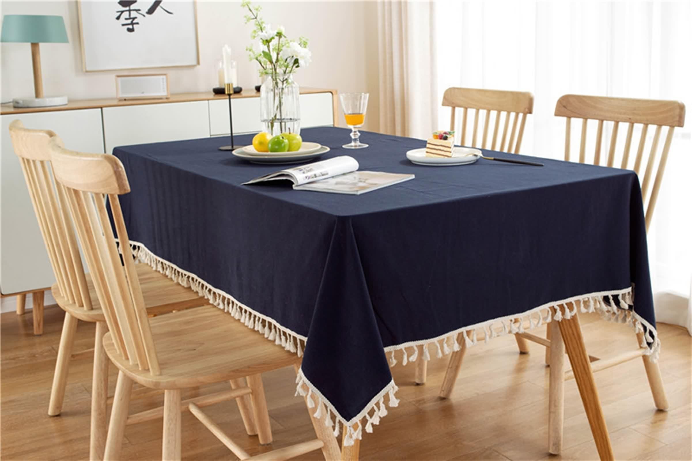 Tovaglia Cotone Cucina, Tovaglia Tavolo Feste Blu Navy Tinta Unita con Nappa Copritavolo 130X180CM per Soggiorno