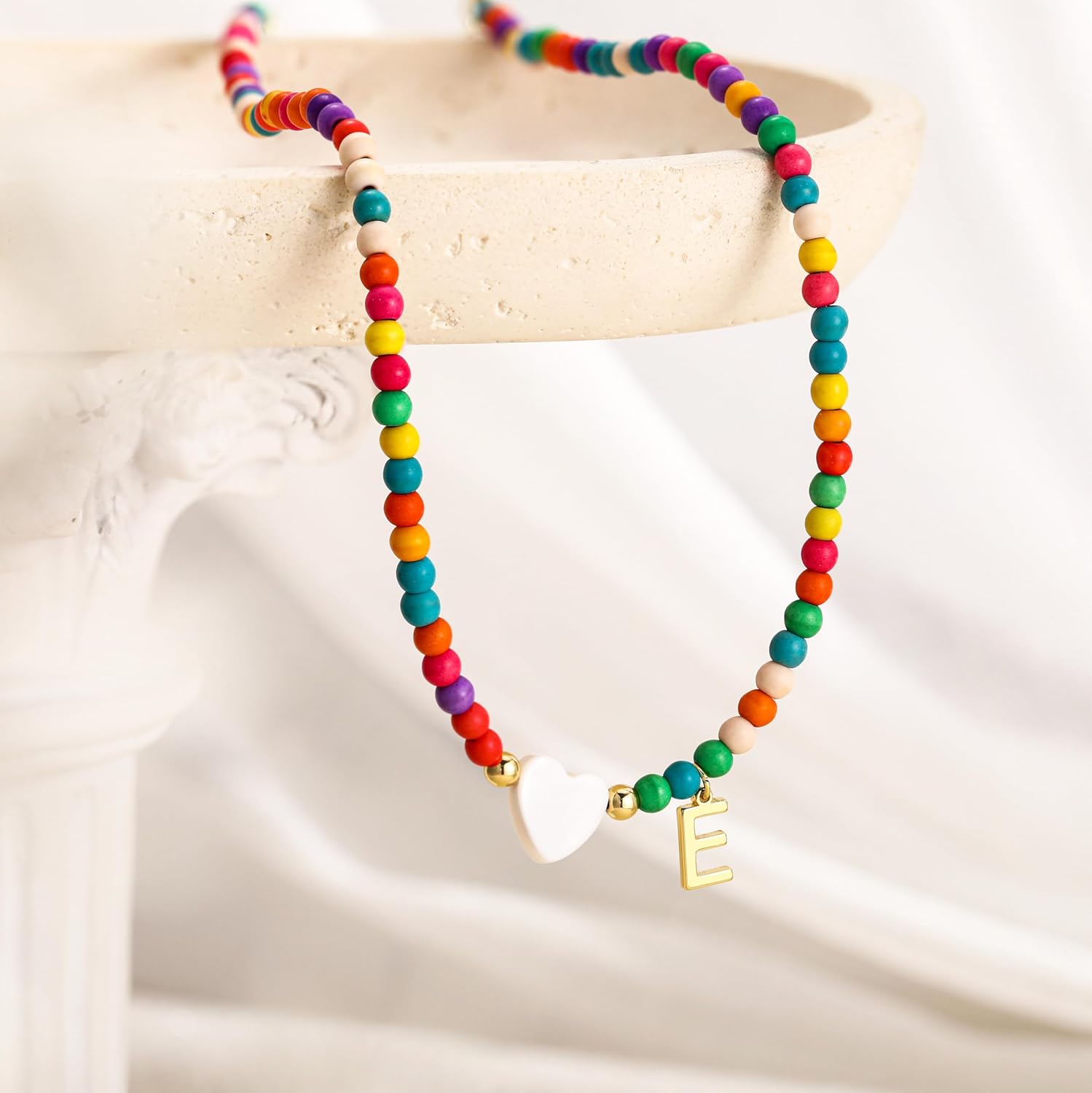 Colorful Initial Necklaces for Women Trendy, Beaded Trendy Stuff Heart Initial Letter Necklace for Womens Dainty Beads Gifts Choker Necklaces Jewelry Christmas Gifts Teens - Image 7