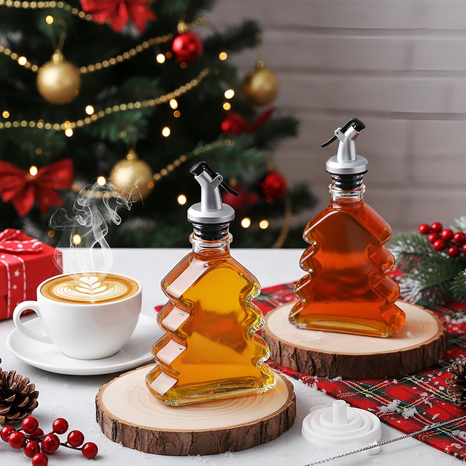 Vesici 3 Pack Christmas Glass Syrup Dispenser, Tree image 3