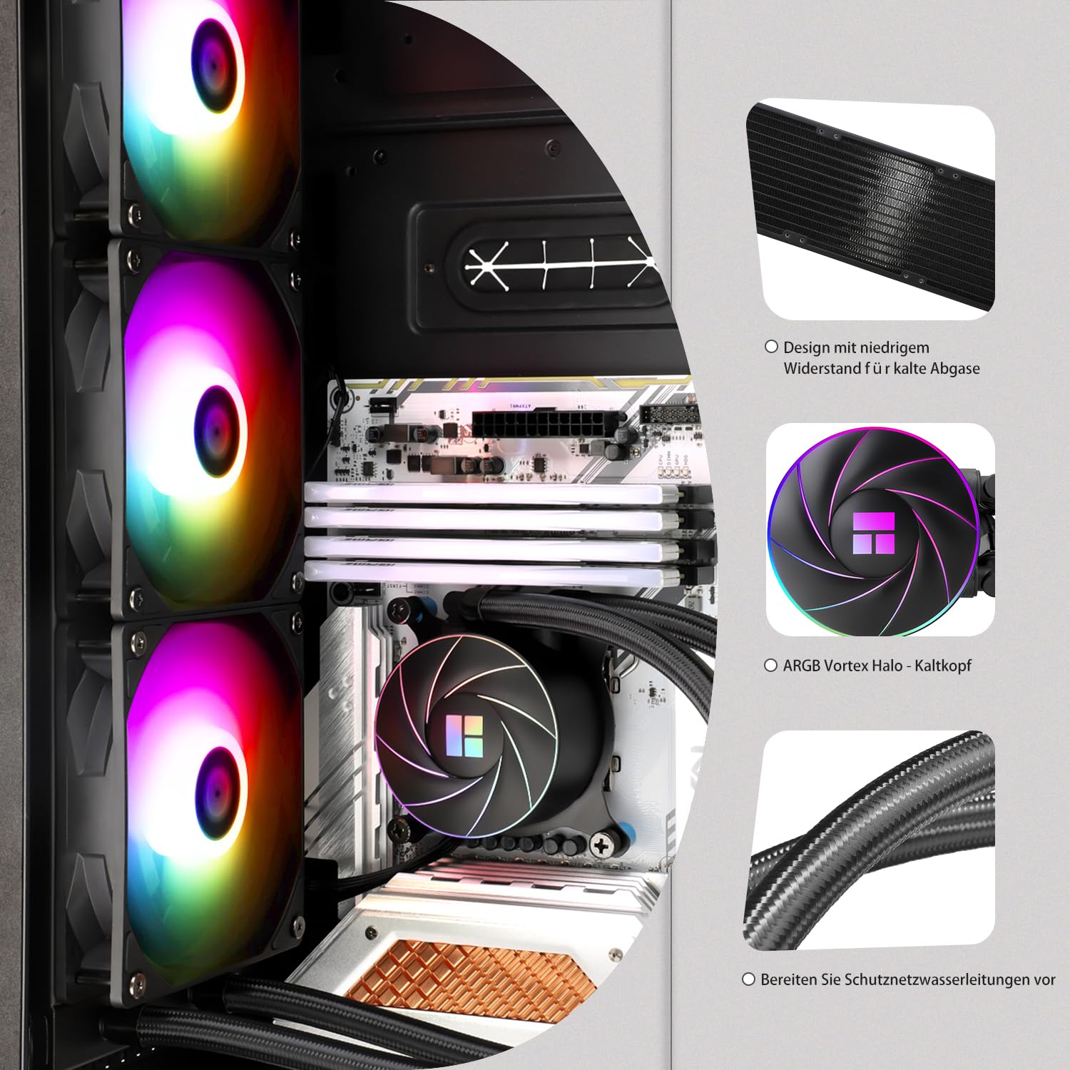 TR-Thermalright AQUA ELITE 360 ARGB Radiatore liquido per CPU Aio,360mm,3 ventole PWM Low Noise-ARGB,per AM4/AM5,Intel LGA1851/1700/115x/1200/2011(Nero)