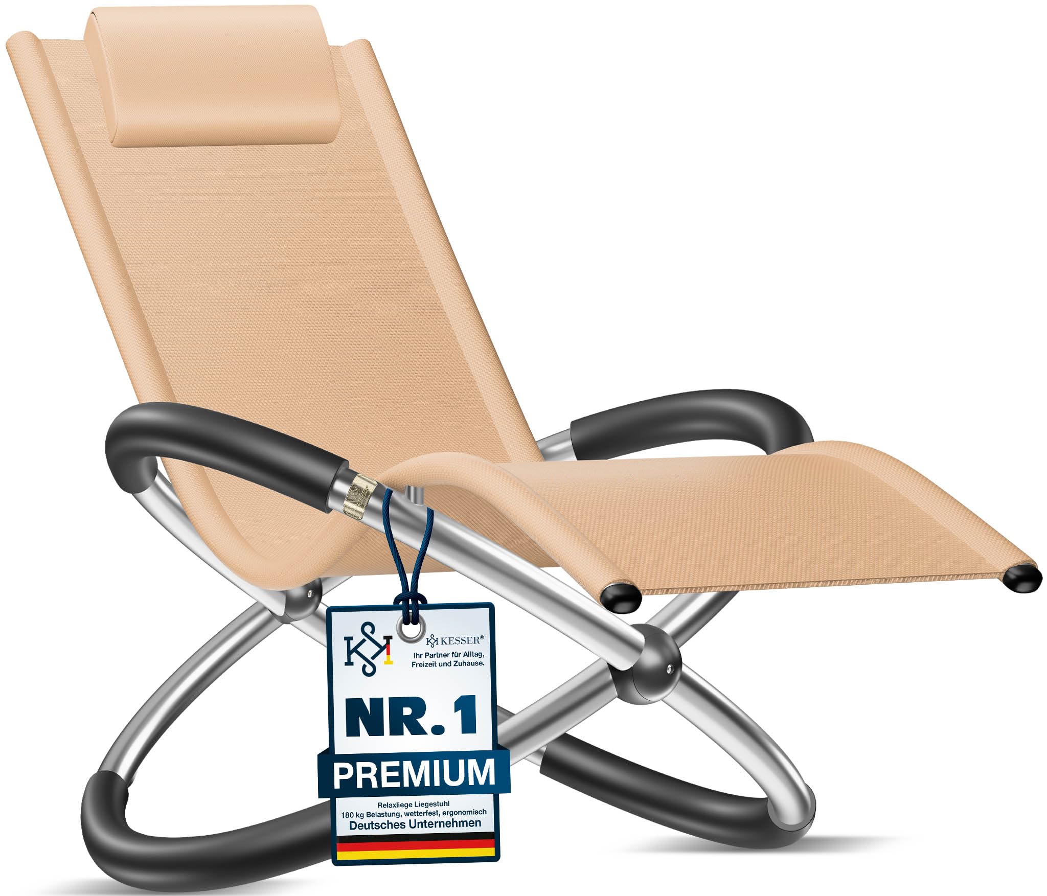 KESSER® Lettino relax Sdraio | Lettino da giardino | Sedia da giardino | Sedia pieghevole | Lettino a dondolo | Sedia a dondolo | seduta reclinabile ergonomica, Beige