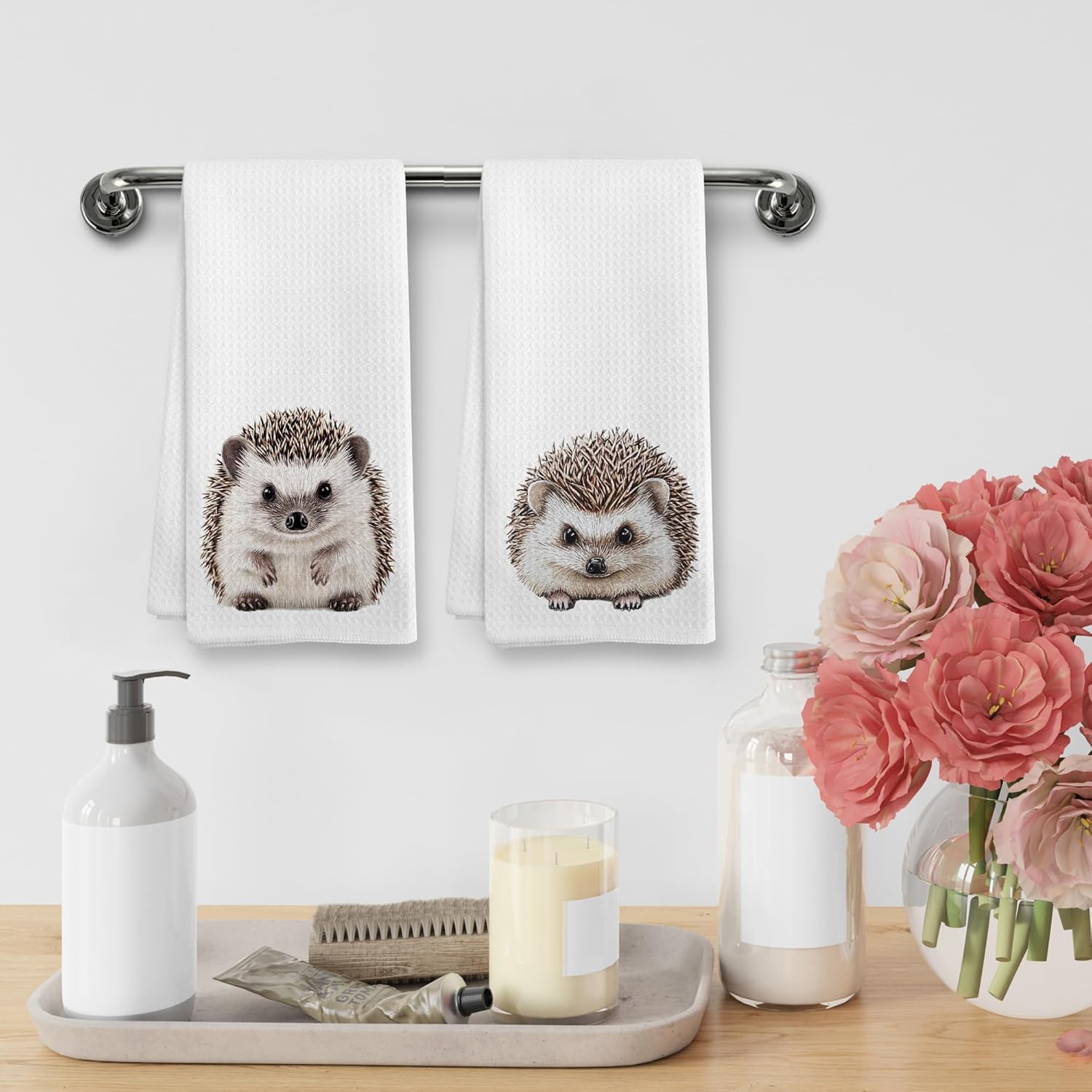 Funny Cute Hedgehog Kitchen Towels and Dishcloths Sets of 2, Hedgehog Decor Gifts, Fall Woodsy Rustic Cabin Lodge Forest Nursery Decor Dish Hand Tea Towels for Home Bathroom Kitchen,16x24Inch - Image 4
