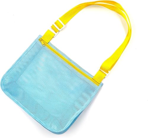 Miniatura 17 de UTTPLL Bolsa de playa de malla colorida ajustable para niños, bolsa de red de secado rápido para conchas marinas que recolecta arena juguete