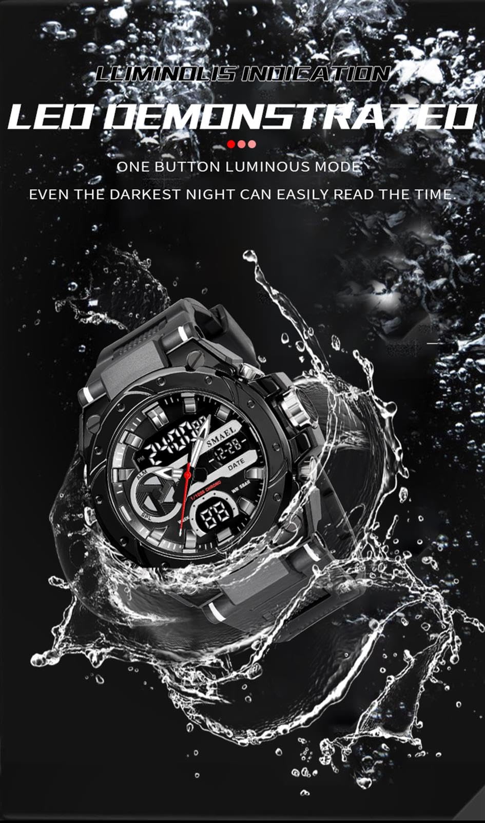 Montre Sport Homme Digitale Etanche 5 Bar avec Chronographe Alarme LED Eclairage Date-Montres avec Bracelet en Silicone