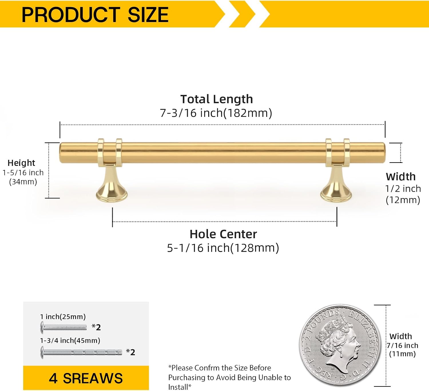 rergy 10 pack 5 inch gold cabinet pulls heavy-duty kitchen cabinet handles, rust-resistant and durable drawer pulls zinc alloy hardware for cupboard,closet,cabinets 5-1/16in hole center(128mm) gold 10