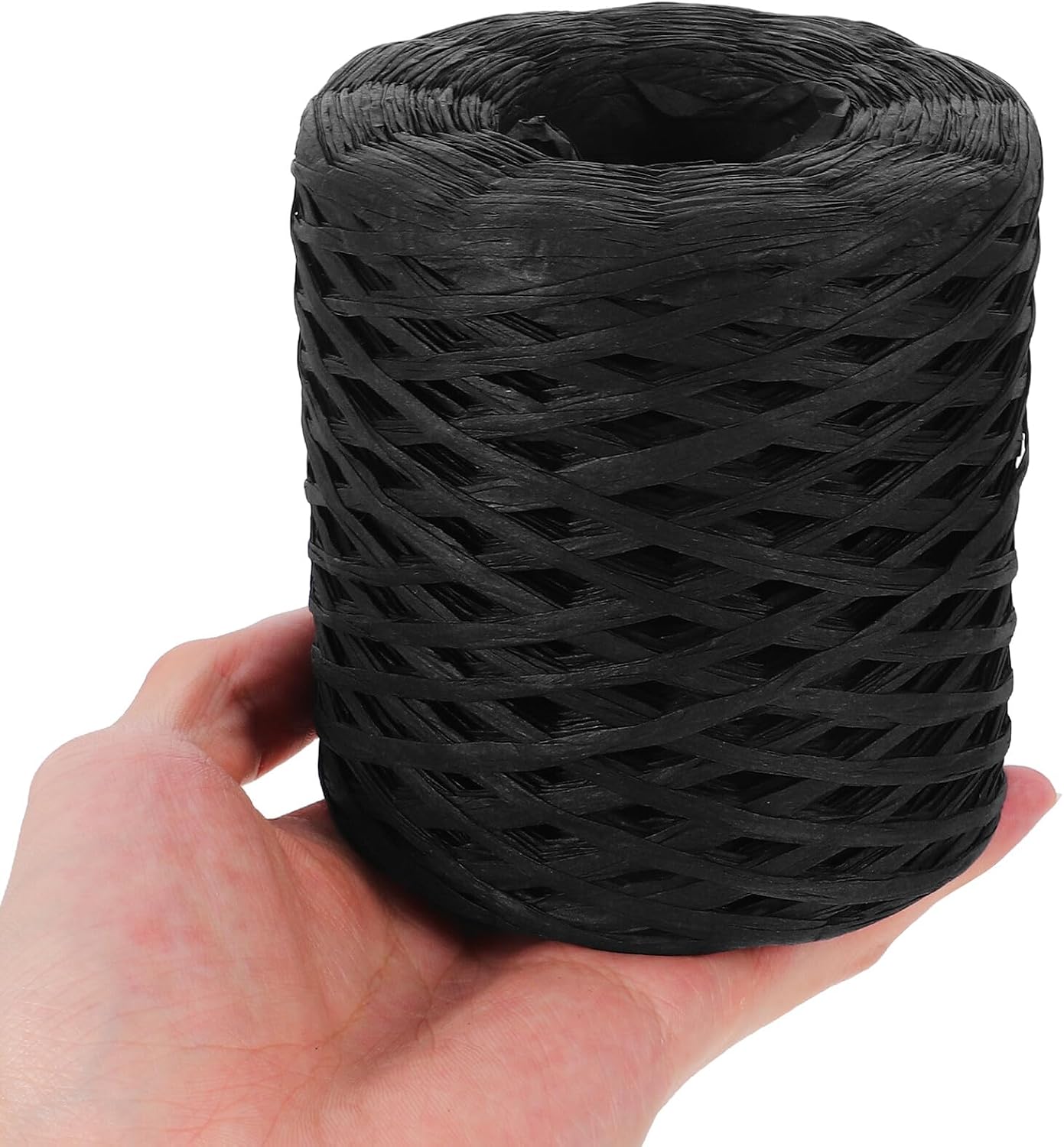 Natural Raffia Paper Ribbon and Craft Twine for DIY Projects, Black 200m Roll, Eco-Friendly Weaving Yarn for Wrapping, Crochet, and Handmade Decorations