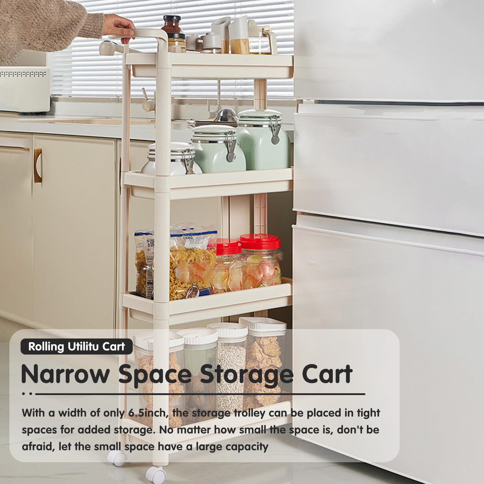 Carrito de almacenamiento rodante, carrito utilitario móvil con ruedas para cocina y baño, estantería de plástico para un fácil acceso y uso versátil