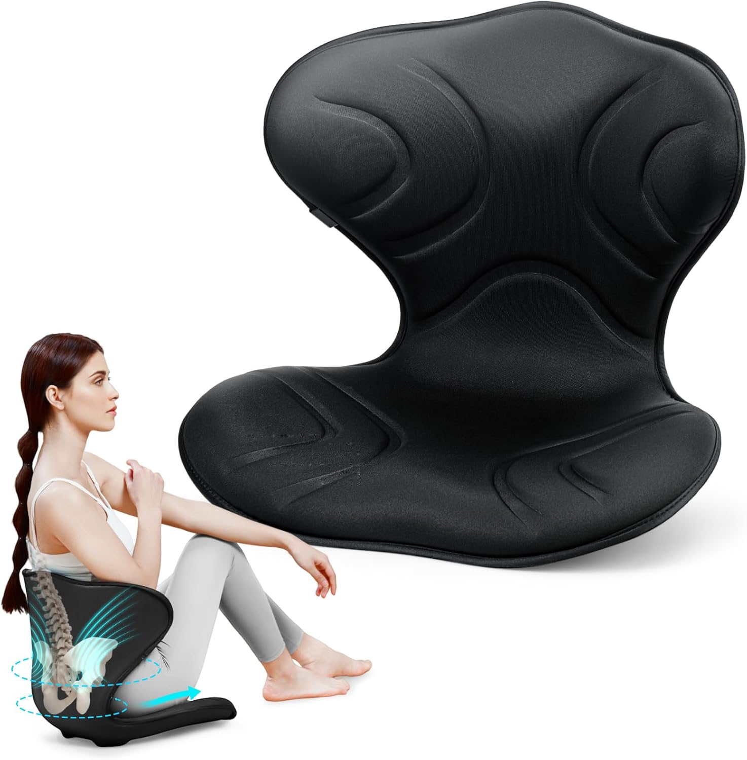 Professional Ergonomic Back Support for Office Chair Cushion with Lunbar Pillow, Upgrade Wide and Tick Lumbar Support for Lower Pain Relief Improve Posture (Black)