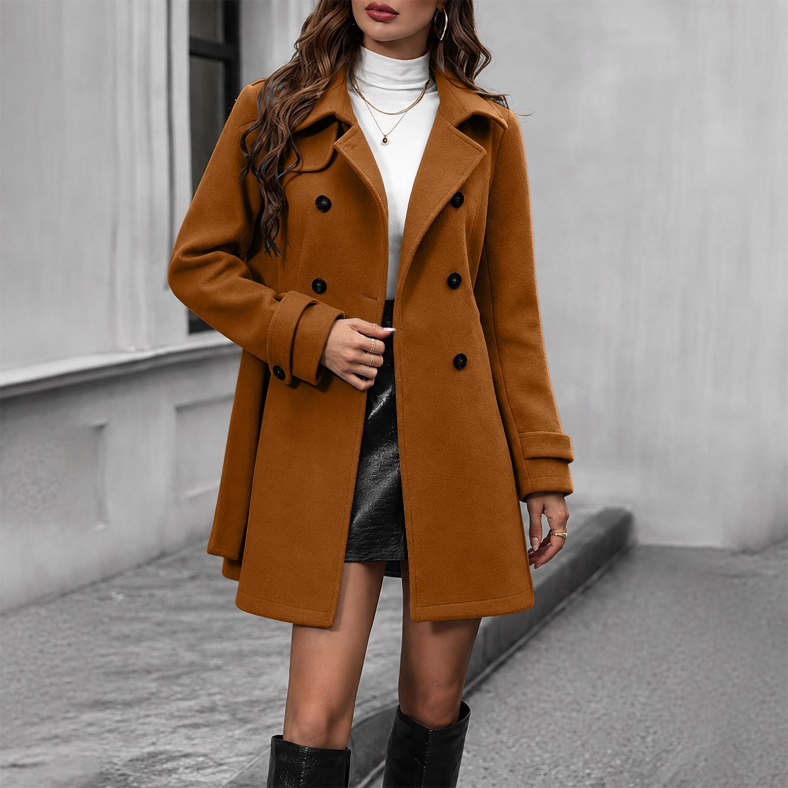 Mantel Damen Wintermantel Lang Winterjacke Elegant Wintercoat Wollmantel