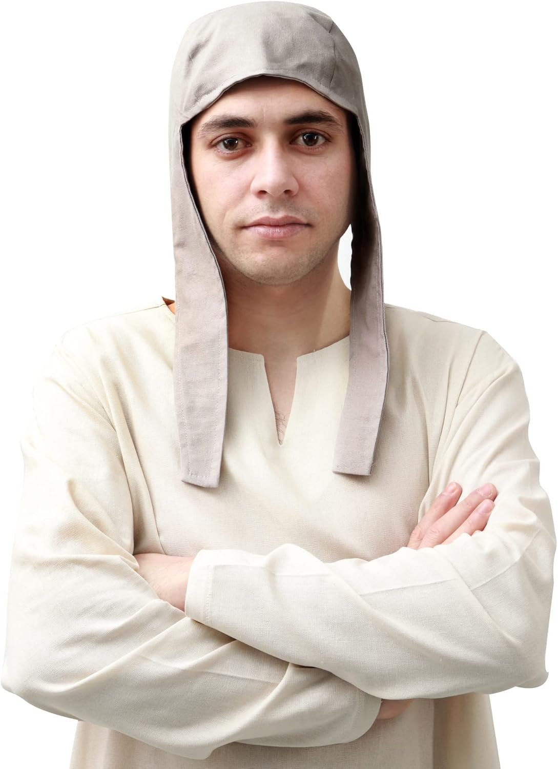 FURPHI Medieval Coif Cap Linen Hats with Ear Flaps Renaissance Bonnet Halloween Christmas Costume - Image 2