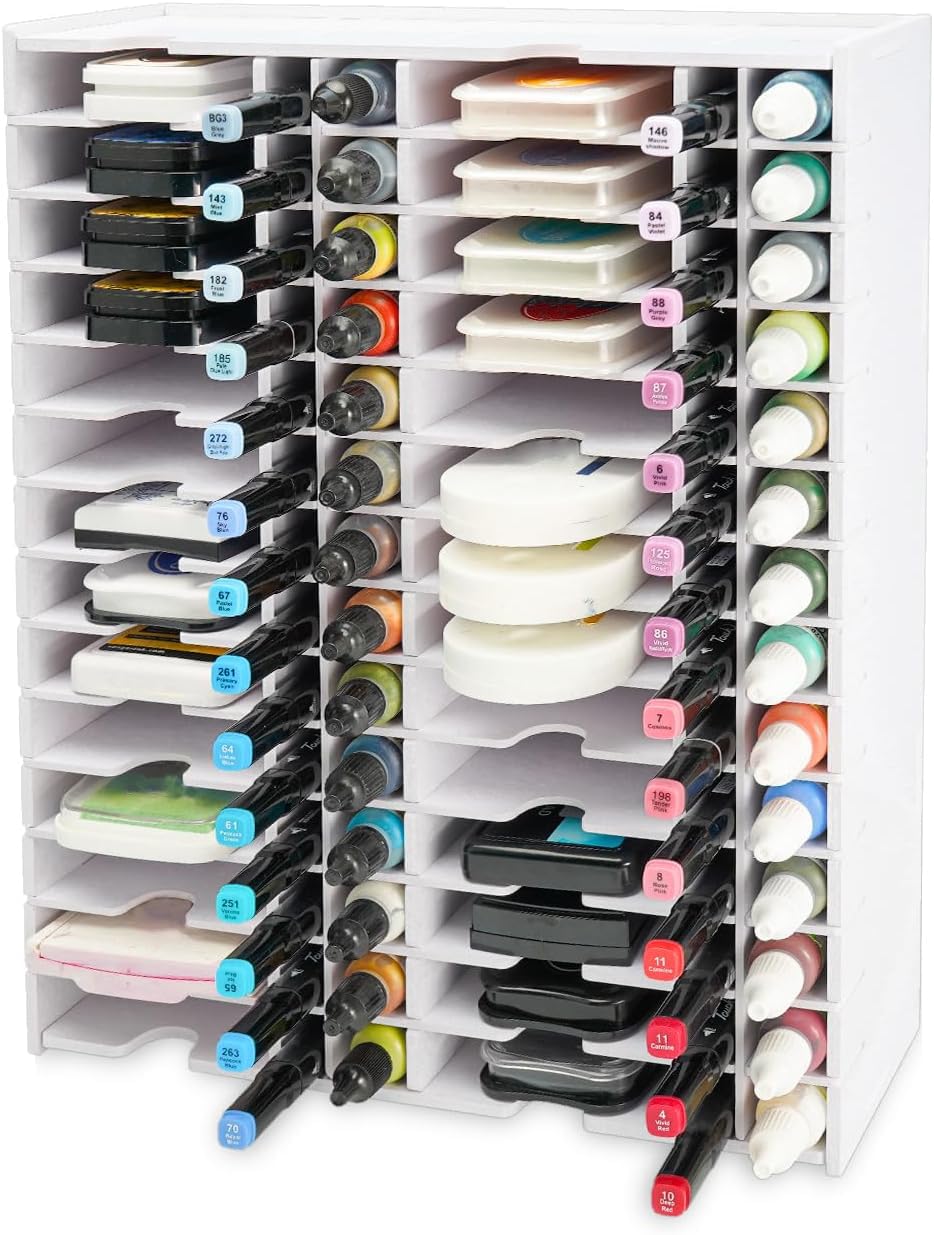 Krafetto Ink Pad Combo Storage Rack, 28 Grids for Standard Size Stamp Pads, 28 Grid for Markers, 28 Grids for Ink Refill, Stamp Pad Organizer Holder