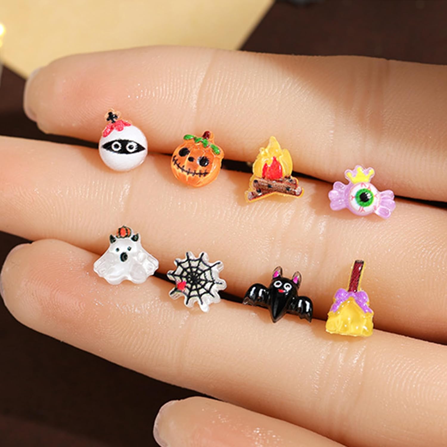 8 Pairs Plastic Earrings for Sensitive Ears Cute Spider Web Pumpkin Ghost Bat Studs Halloween Earrings for Women