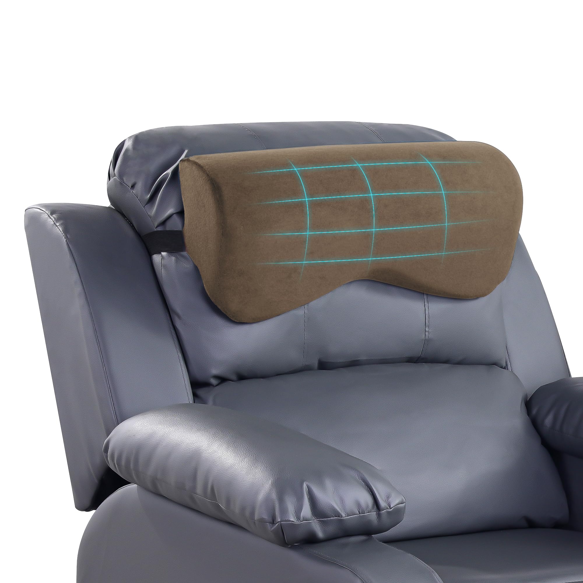 HOMBYS Cervial Neck Pillow for Recliner, Foam Headrest Cushion for Sleeping, Medium Firm Neck Support for Couch, Office Chair and Car, Non-Slip Backing and Elastic Straps, Coffee