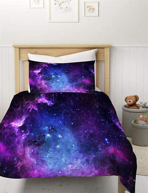 MUSOLEI Starry Sky Single Bedding Set Girls,3D Bule Quilt Duvet Cover Sets with Pillow Case,Star Bed Cover Soft,Lovely Nebula Duvet Set,Zipper(Starry Sky,Single)