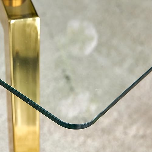 Miniatura 7 de Mesa de comedor rectangular moderna de vidrio para 4-6, mesa de vidrio templado y patas de metal negro, adecuada para cocina, comedor y sala de