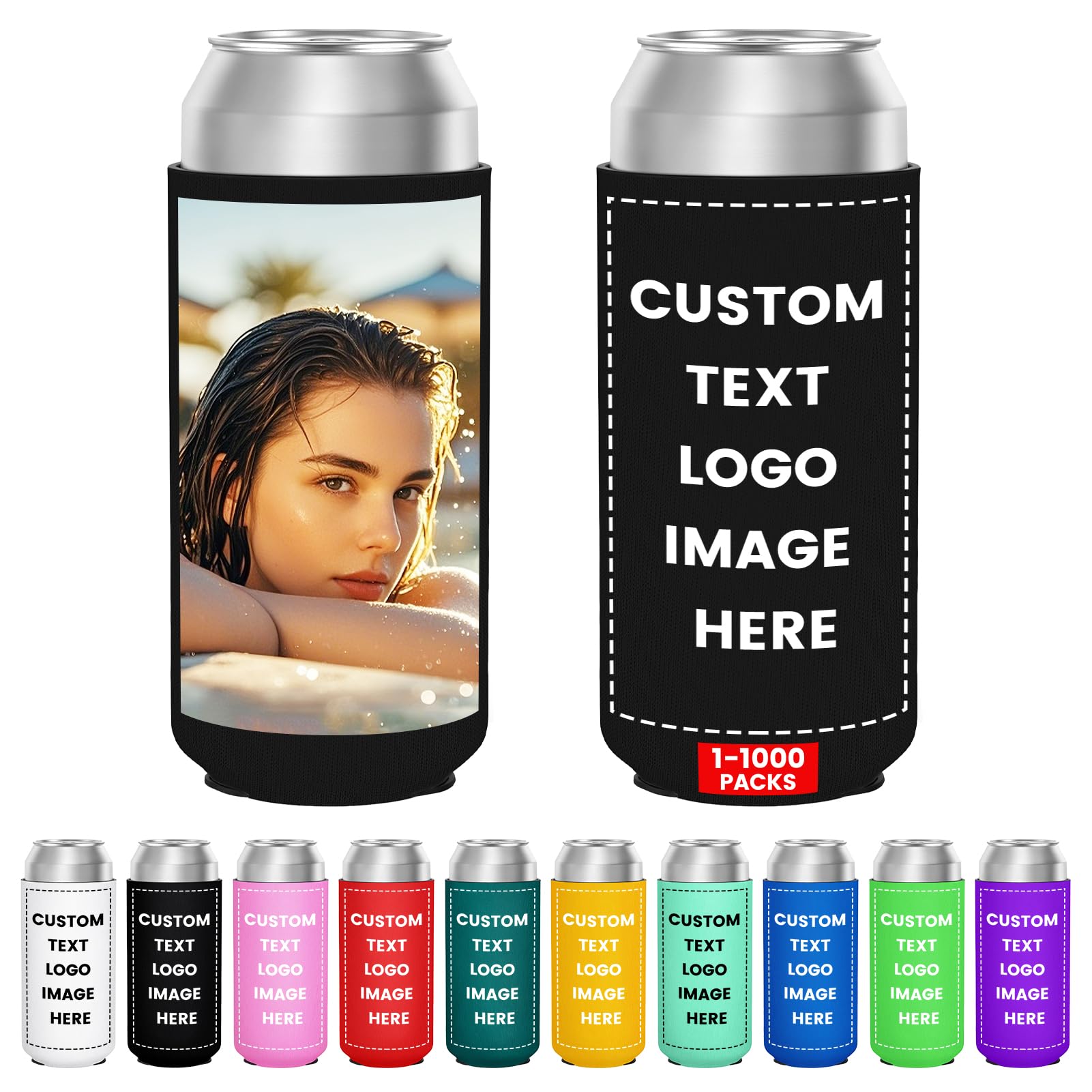 12 Pack Custom Can Cooler Sleeves Bulk Personalized 16 Oz Collapsible Insulated Drink Bottle Holder for Summer Beach Pool Birthday Decorations Bachelorette Party Favors
