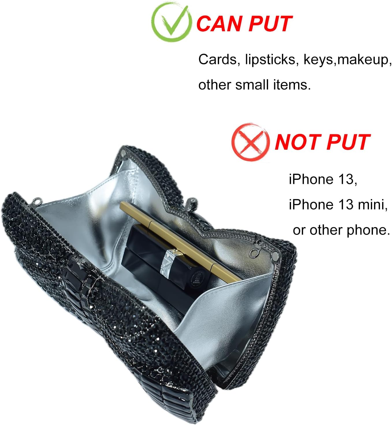 Unique Bowknot Luxury Crystal Clutch Women Glitter Rhinestone Evening Bag for Party Wedding Prom（Black）