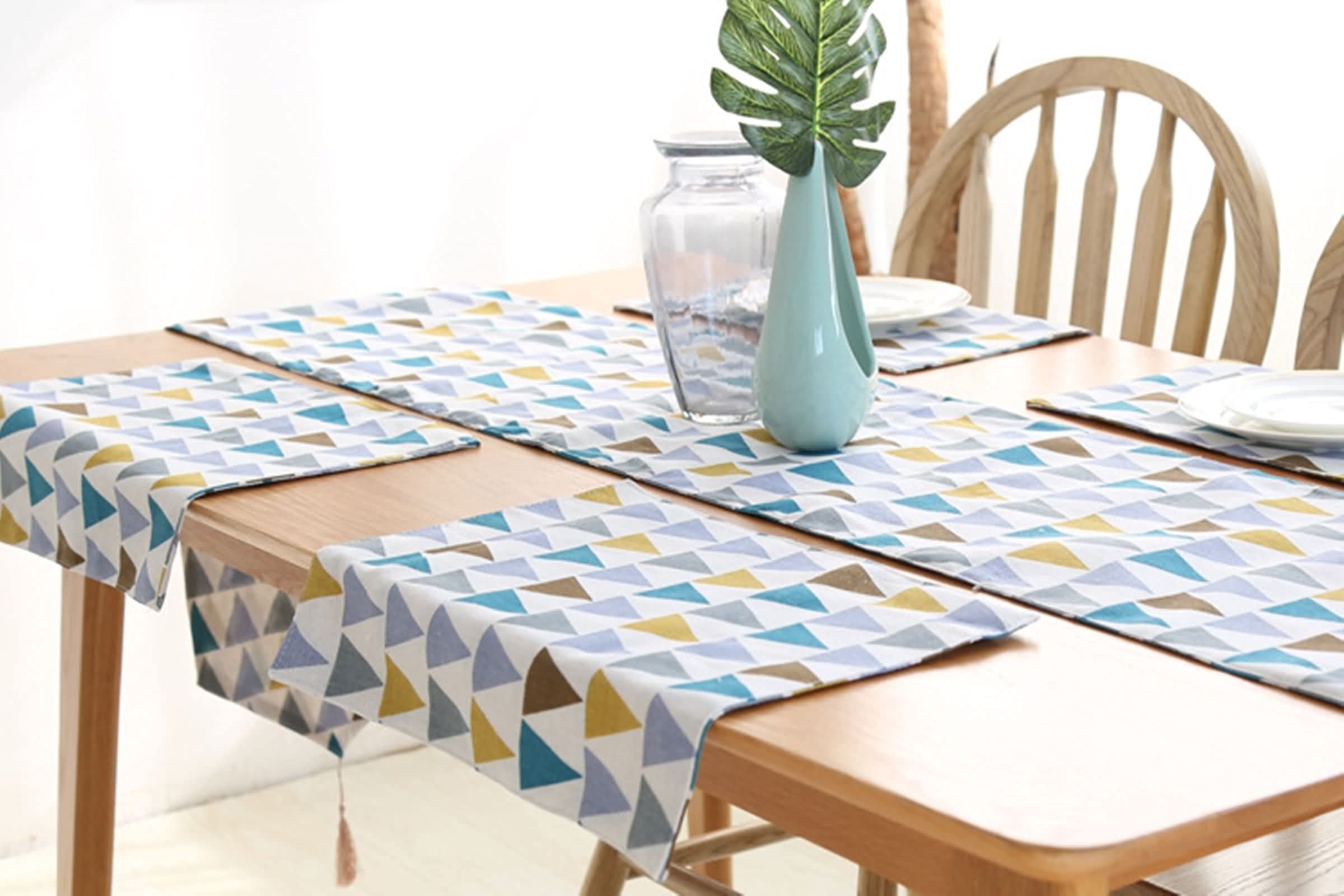 Daesar Runner Tavola 30x240 CM, Runner per Il Tavolo Blu Grigio Motivo Triangolo Runner Tavola Cucina Moderno Runner Cotone Tavolo