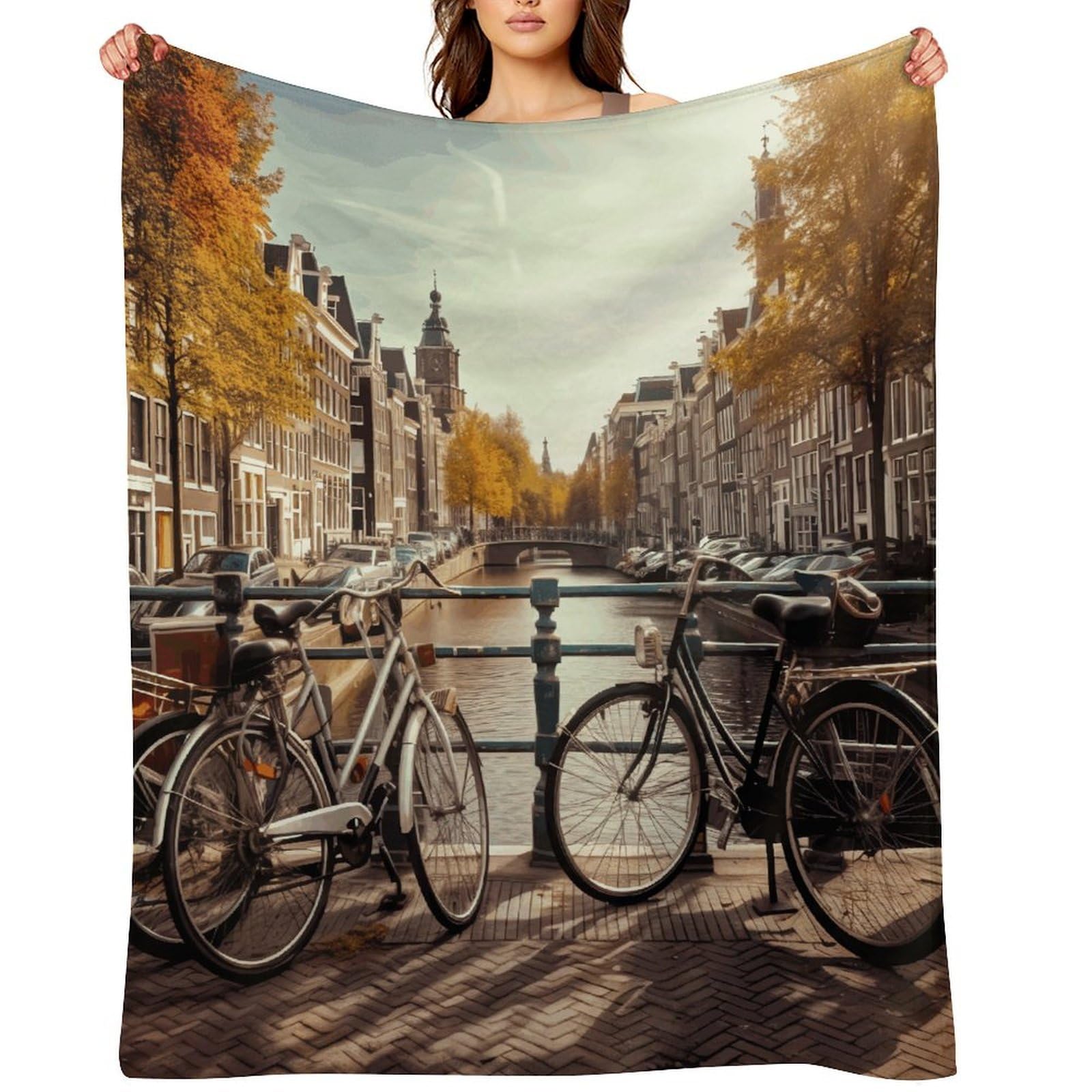 Flannel Fleece Throw Blanket - 30"x40" Super Soft Plush,Lightweight Wrinkle Resistant Cozy Bicycles in Amsterdam Blanket for Couch Sofa Bed Travel Camping and Gift