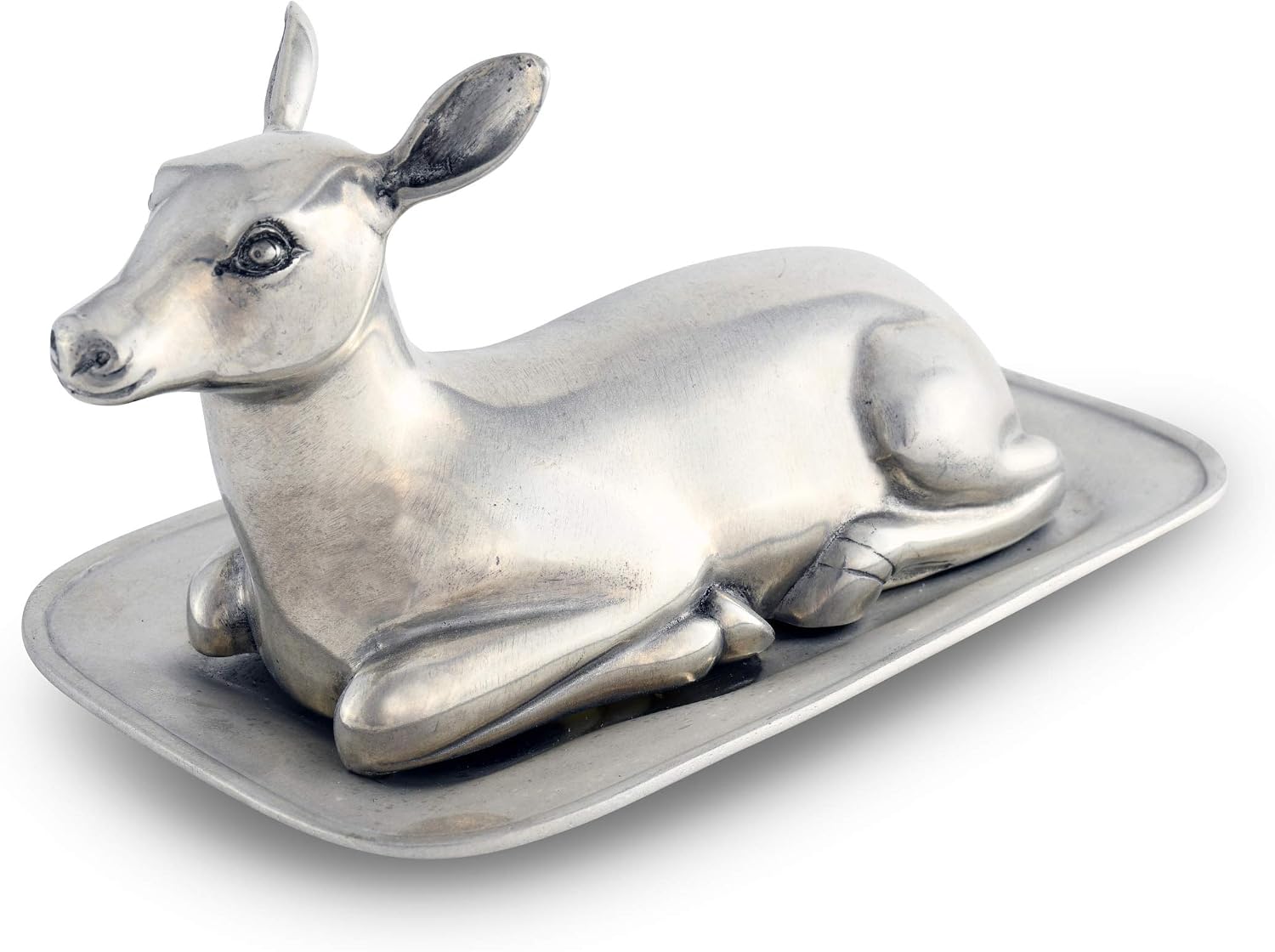 Vagabond House Pewter Doe/Deer Covered Butter Cream Cheese Dish 8 inch x 5 inch