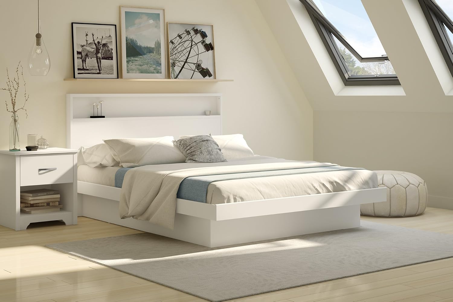 South Shore Basic Platform Bed with Moldings, Queen 60-Inch, Pure White