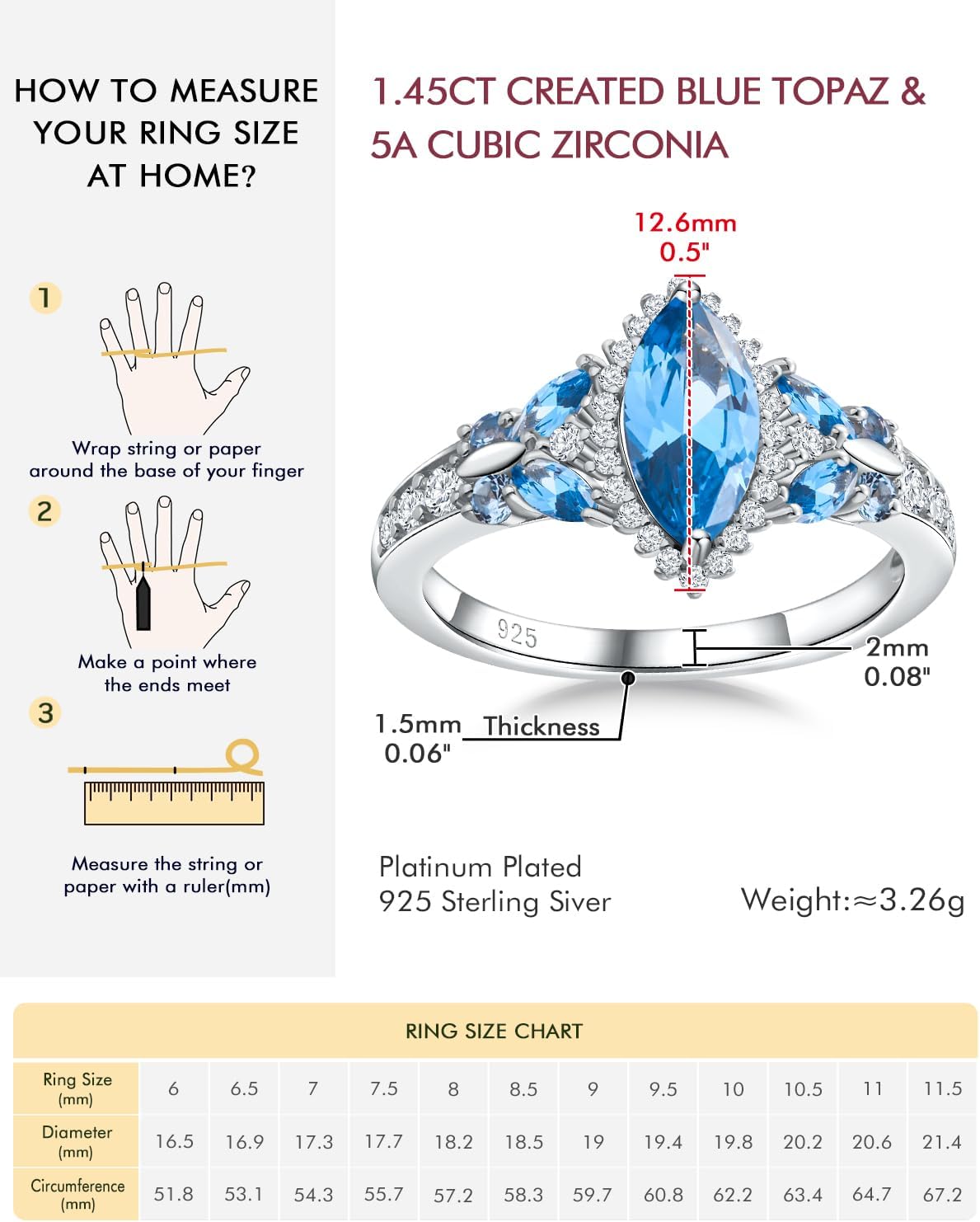 DAYBYDAY Birthstone Rings for Women, 925 Sterling Silver Marquise/Cushion Cut Sapphire/Emerald/Aquamarine Ring, Gemstone Engagement Promsie Rings for Her Size 6-10 - Image 6