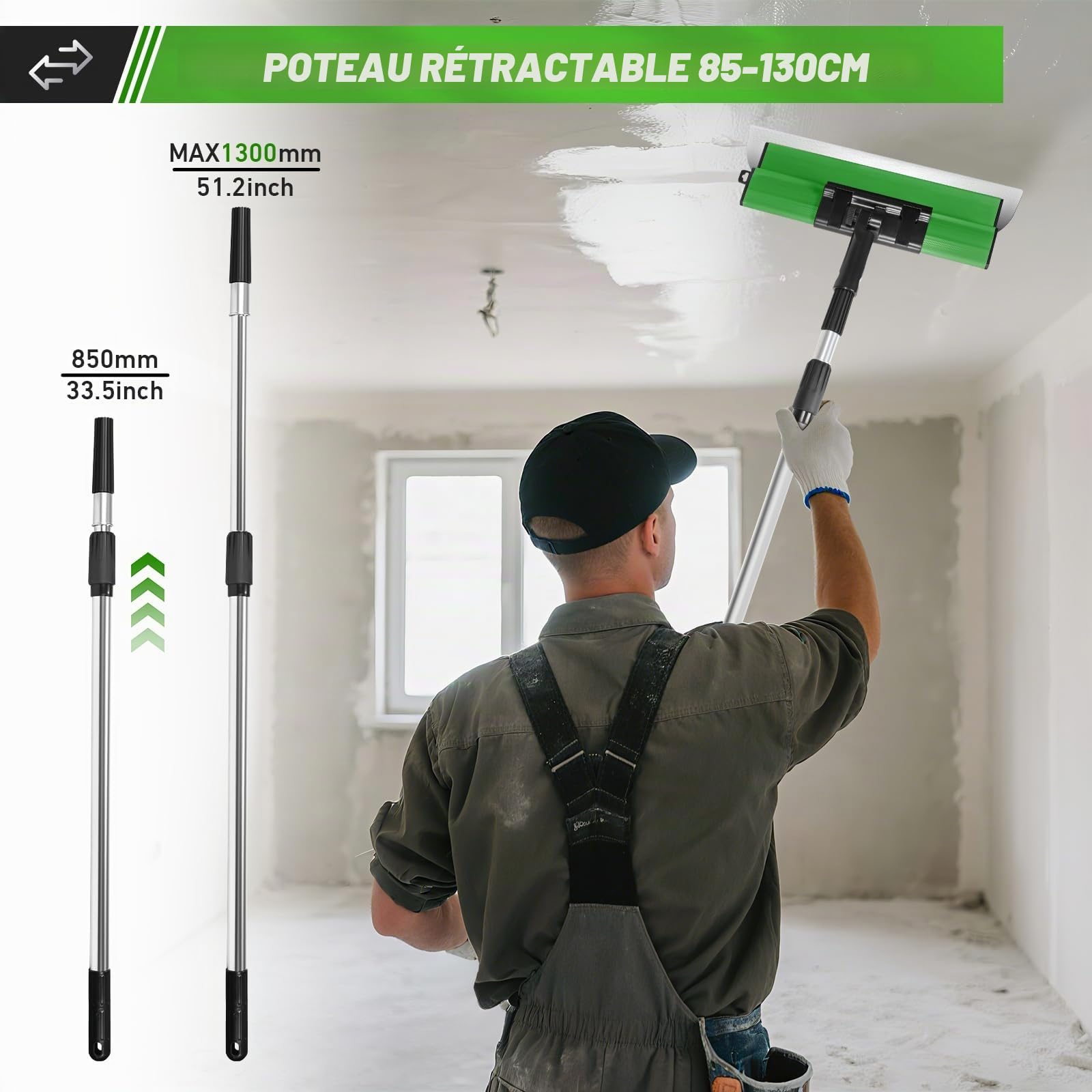 Set de spatules de surface professionnelles dans un coffret - 5x spatules de surface (demi-lune 190 mm, 250 mm, 400 mm, 600 mm, 800 mm) - 2x spatules à main - tige télescopique en aluminium