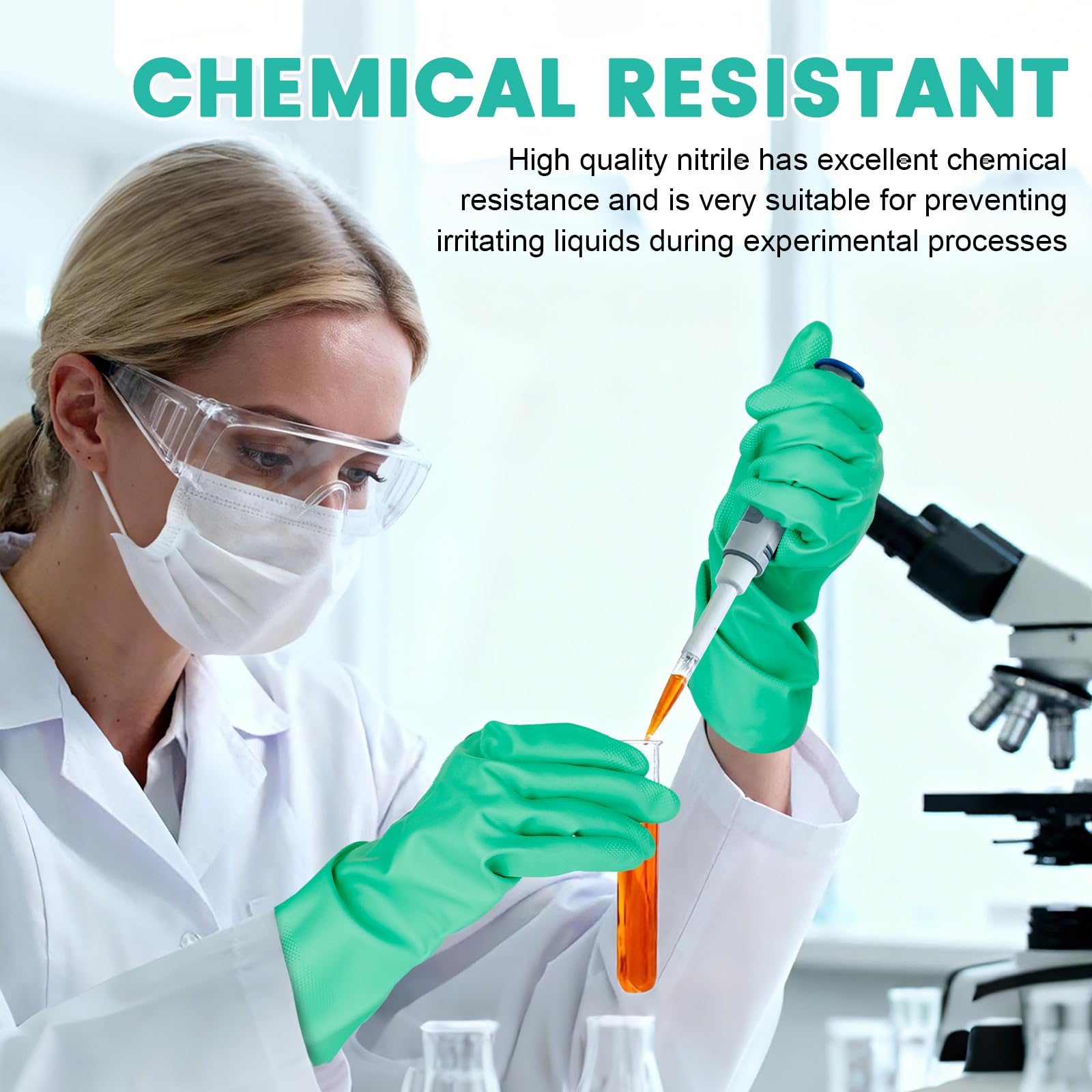 20 paia di guanti in nitrile, resistenti agli agenti chimici, riutilizzabili, resistenti, resistenti agli acidi, agli alcali e all'olio, senza lattice, per uso industriale e pulizia della casa