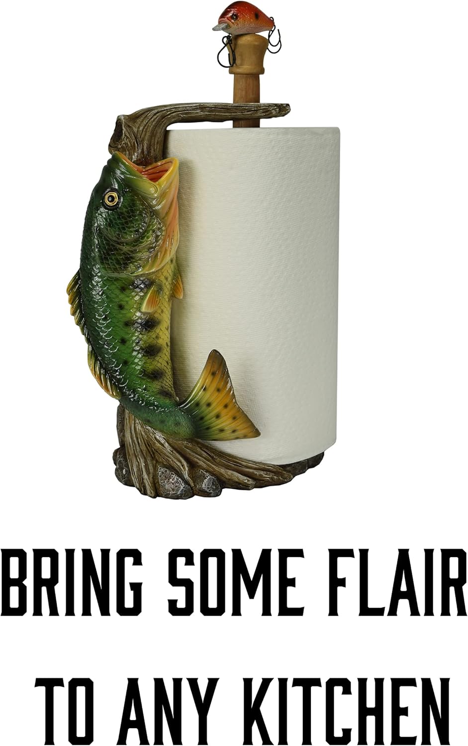 Largemouth Bass Resin and Wood Paper Towel Holder