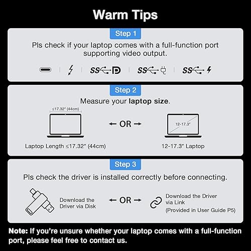 Miniatura 9 de KYY Extensor de pantalla para laptop de 15.6 pulgadas, monitor portátil FHD IPS de 1080P, un cable USB-C triple monitor, pantalla de viaje dual para