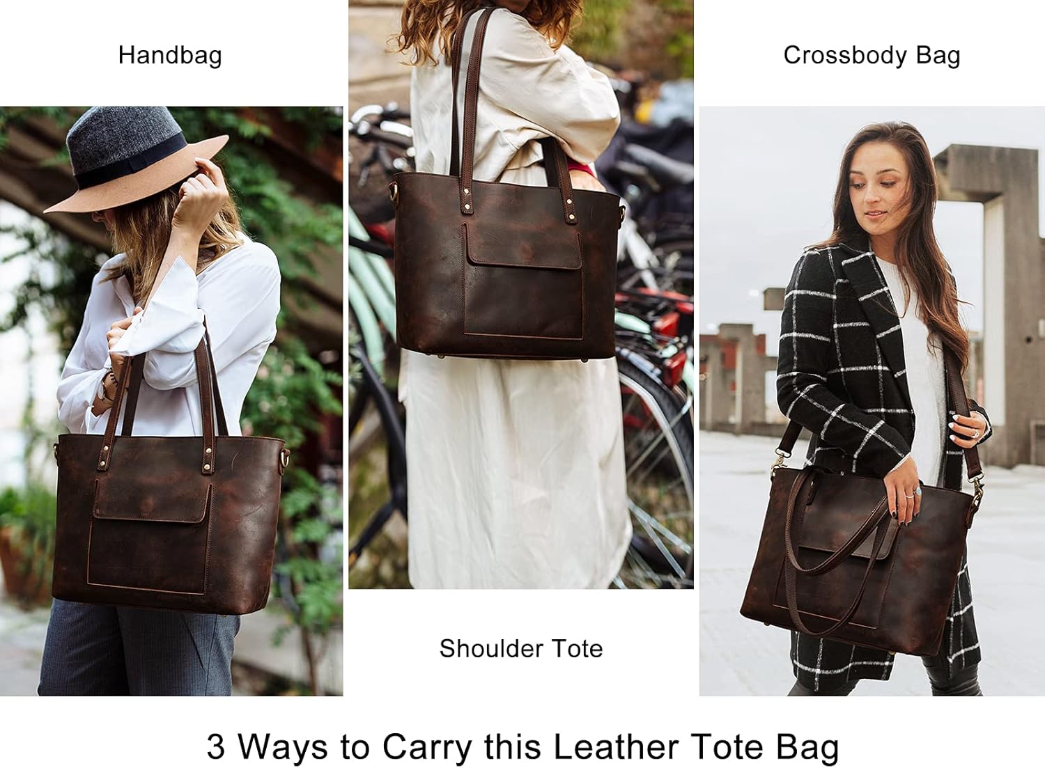 S-ZONE Women Genuine Leather Tote Bag Shoulder Handbag Vintage Crossbody Purse - Image 2