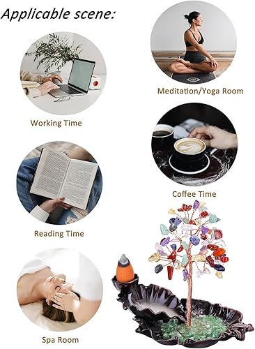 Miniatura 3 de CrystalTears Quemador de incienso en cascada de cerámica, soporte de incienso para cono de incienso, aguamarina, piedra de cristal curativo, árbol