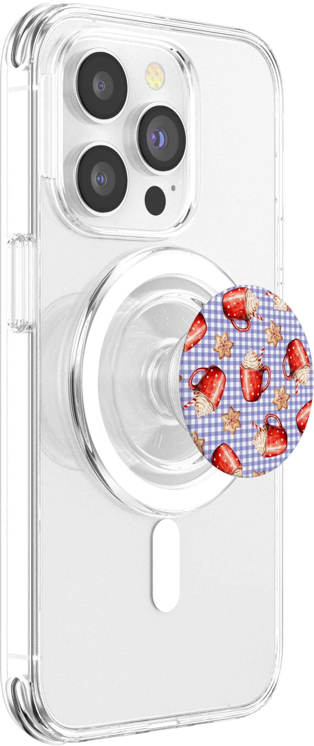 Cozy Cappuccino and Snowflake Cookies Lilac Purple Gingham PopSockets PopGrip for MagSafe, Clear - Image 4