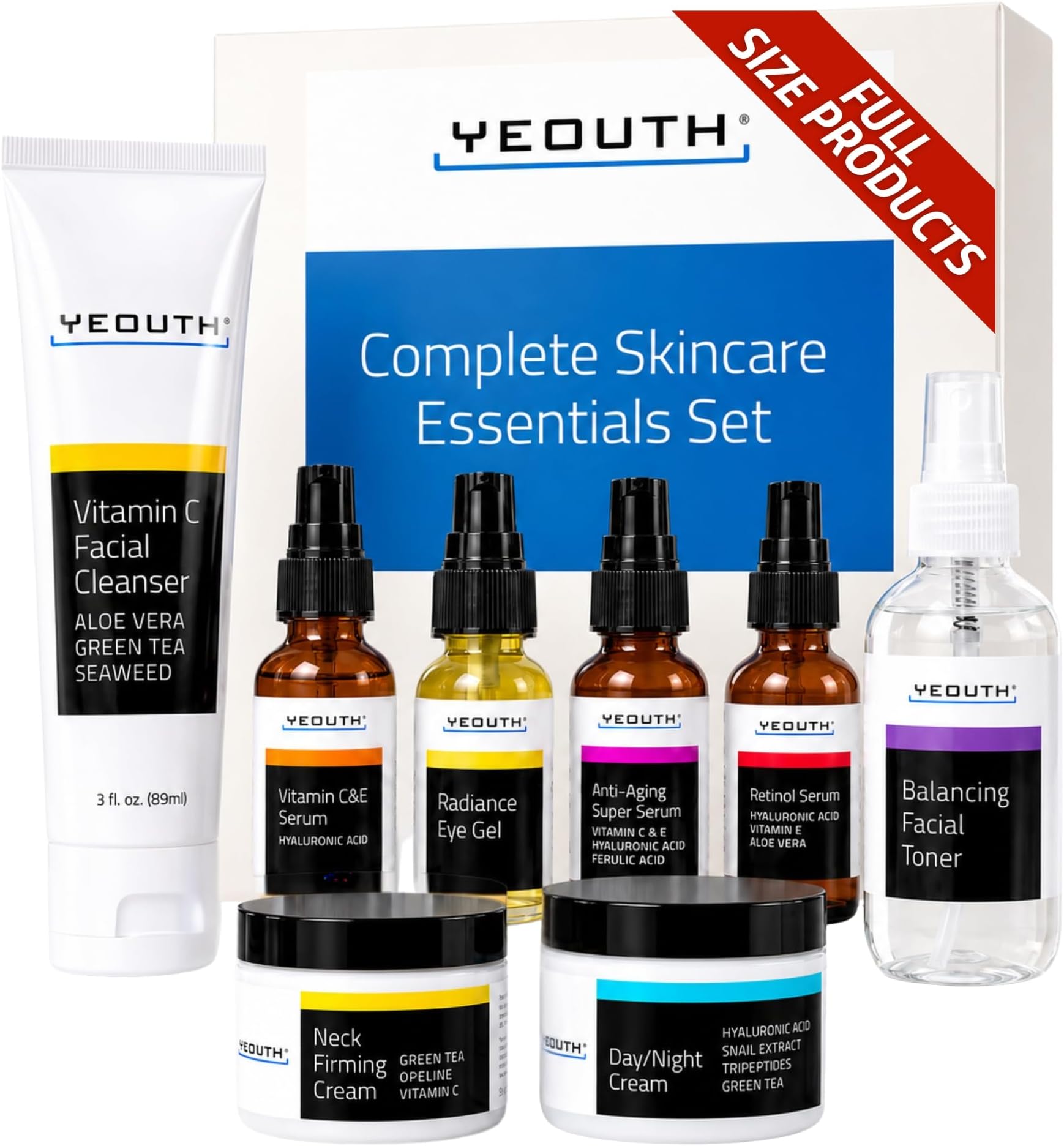 YEOUTH 8-Piece Full Size Skin Care Set for Visibly Smoother-Looking Skin