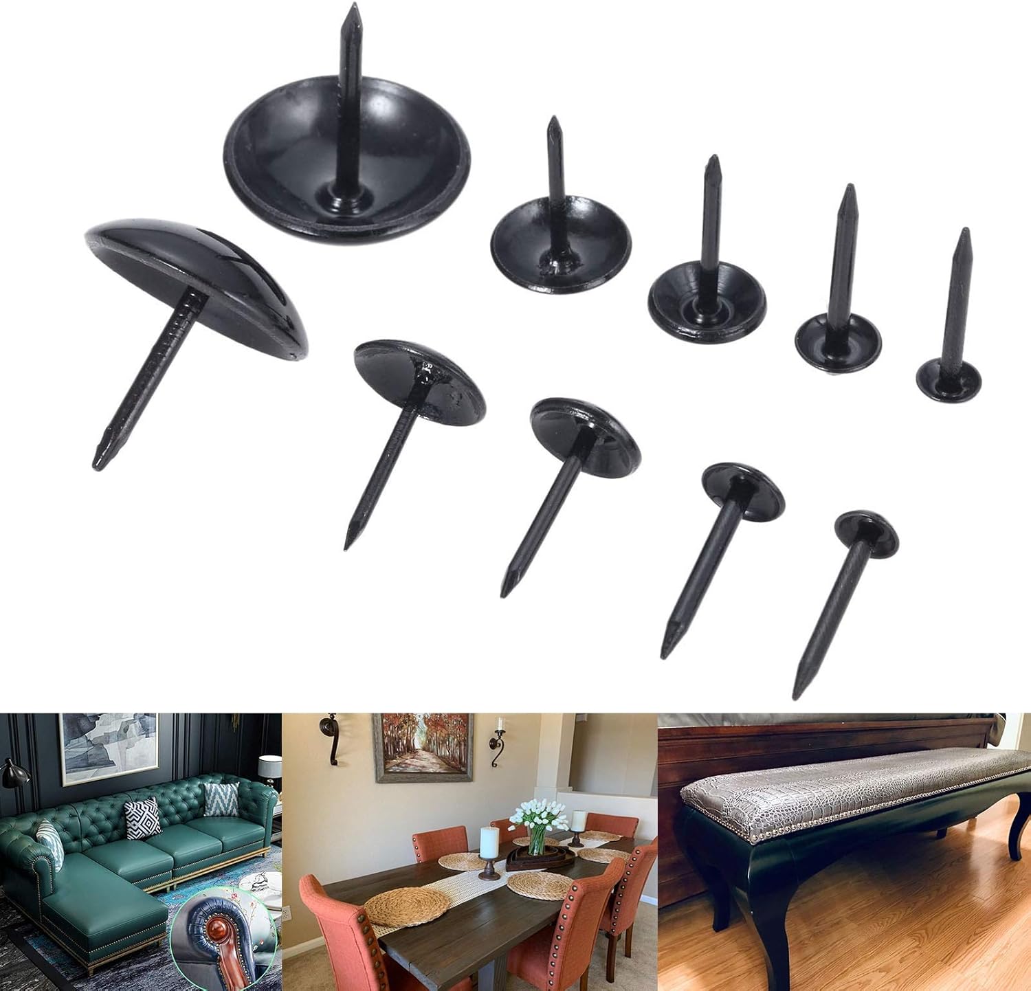 Screw pins for upholstery，10-100pcs Black Upholstery Nails Round Head Metal Pushpins Vintage Tacks Sofa Decor 5/7/9/11/19x17mm (Color : 5x17mm 20pcs) (Color : 7x17mm 20pcs) ( Color : 9x17mm 100pcs )