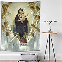 Vista 1 de HVEST Tapiz cristiano de la Virgen María y Jesucristo en el Paraíso para colgar en la pared, de Ángeles en el Cielo, para dormitorio, sala de estar