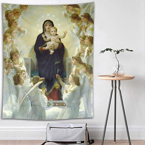 HVEST Tapiz cristiano de la Virgen María y Jesucristo en el Paraíso para colgar en la pared, de Ángeles en el Cielo, para dormitorio, sala de estar,